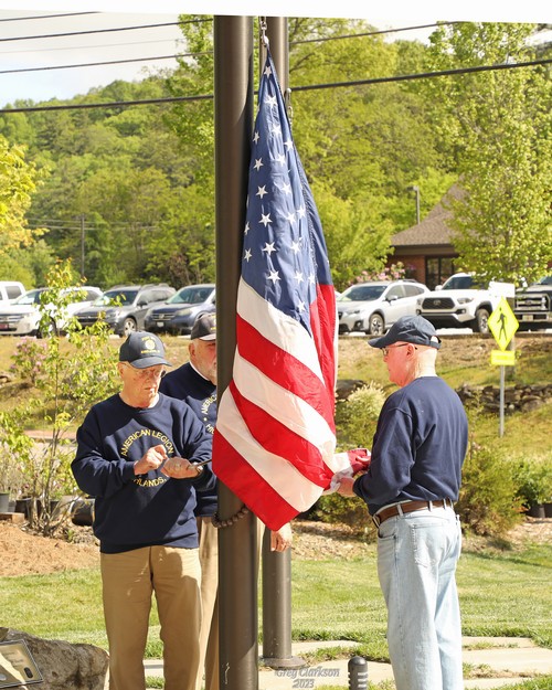 Preparing to raise our flag.